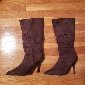 Brown faux suede stiletto boots